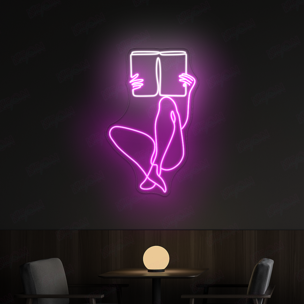Girl reading art neon sign, study room, bedroom decoration_Free 🚛