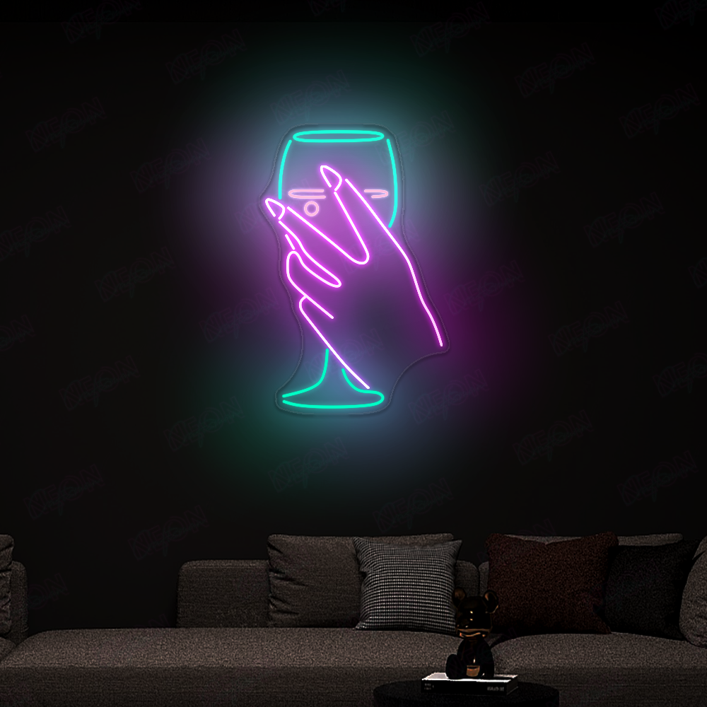 Hand Wine Glass Neon Sign