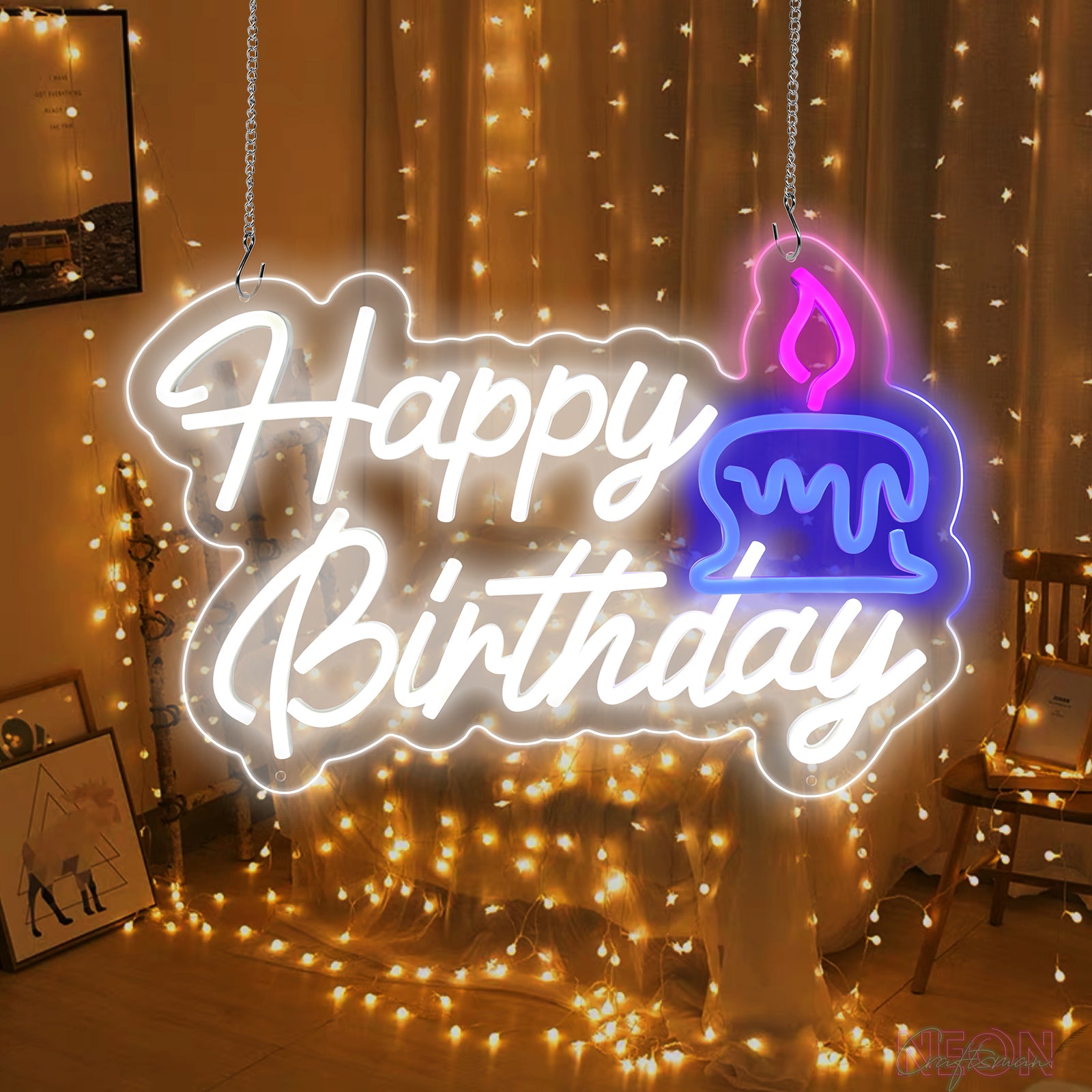 Happy Birthday Cake Neon Sign