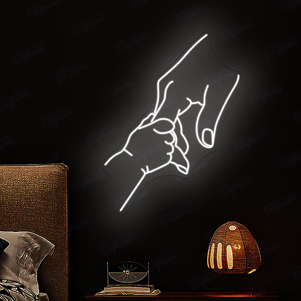 Baby holding hands neon sign, kids room decoration