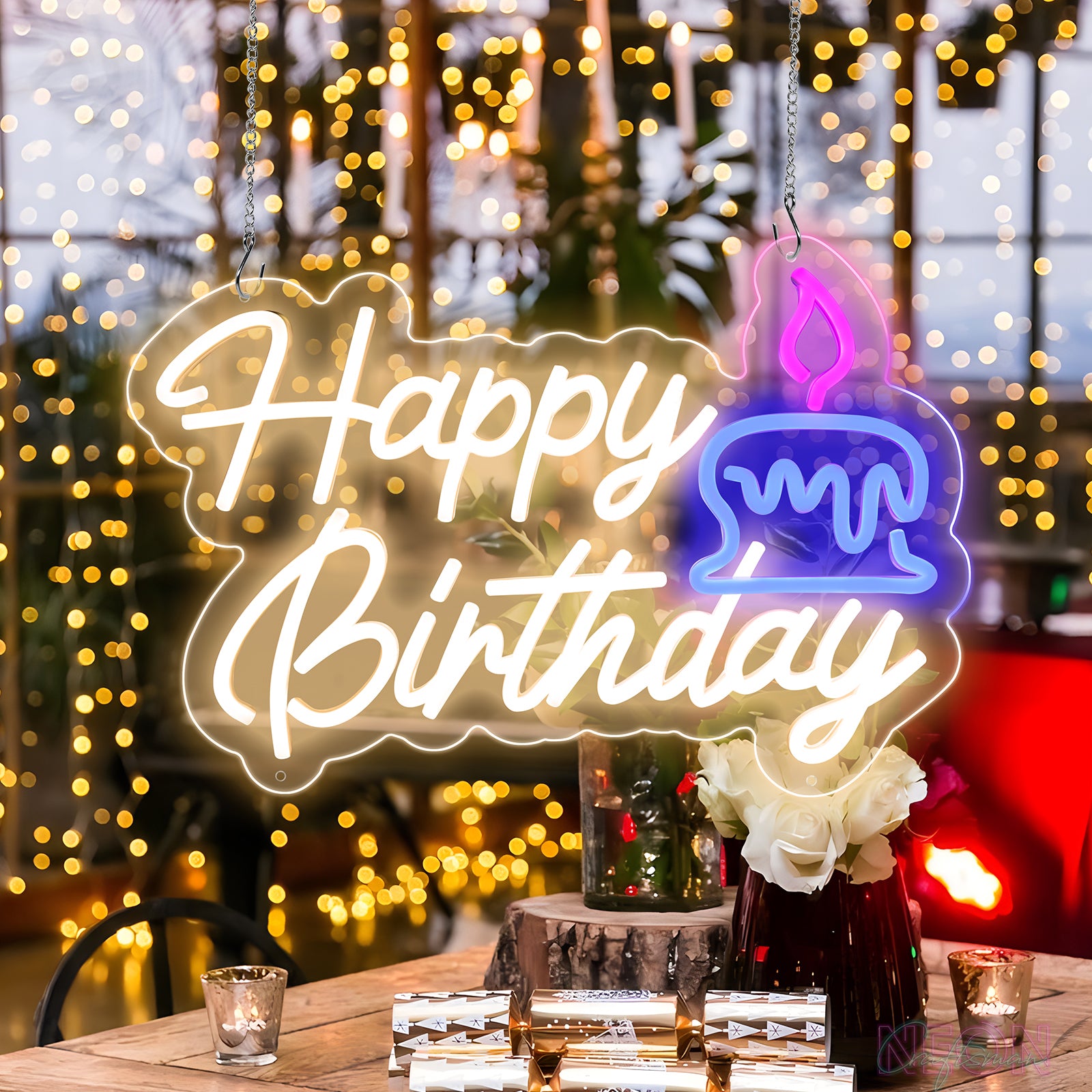 Happy Birthday Cake Neon Sign