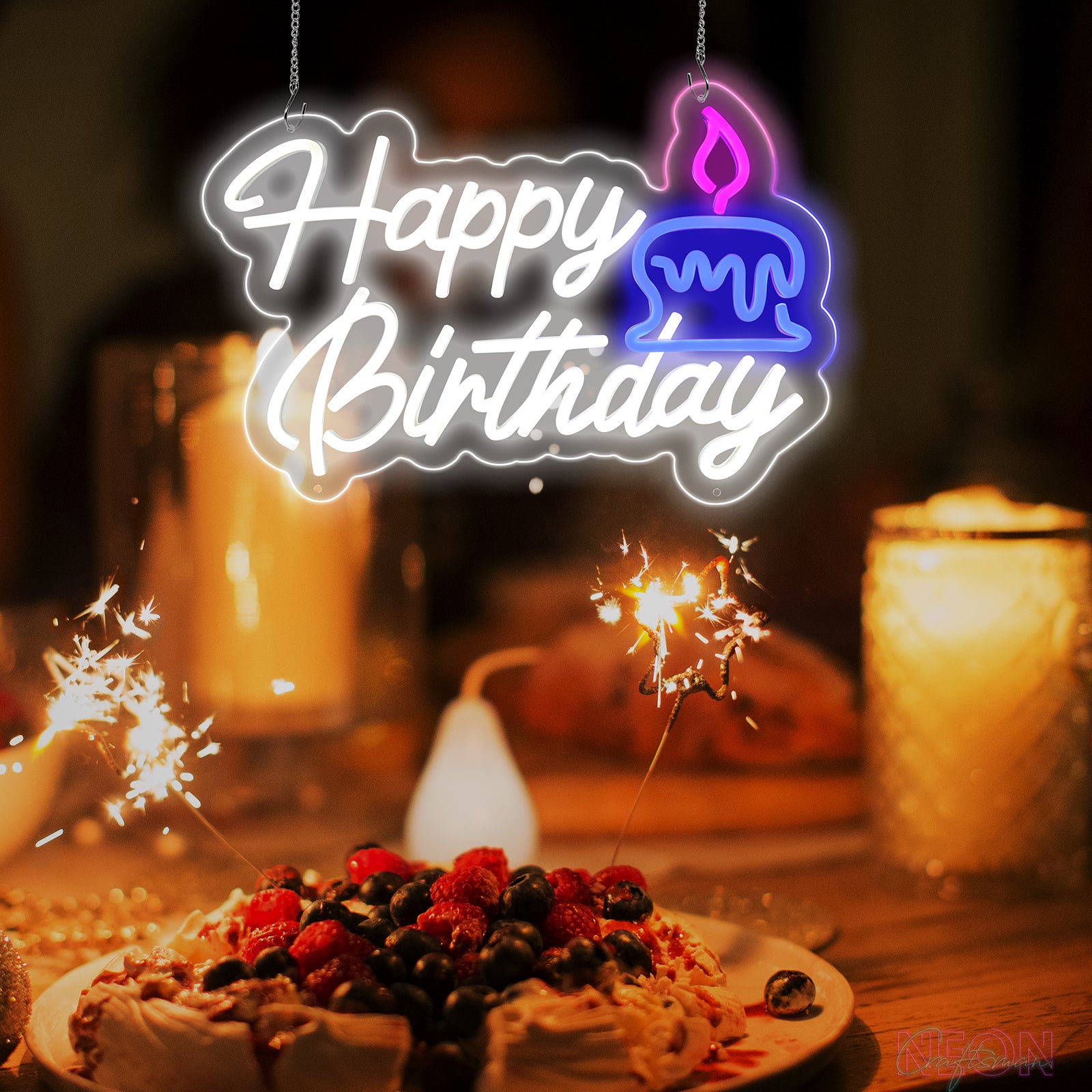 Happy Birthday Cake Neon Sign